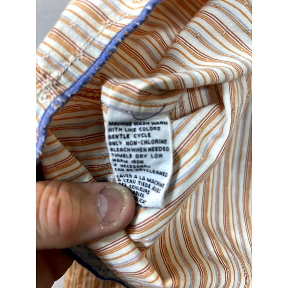 Tommy Bahama Shirt Island Crafted Mens Medium Cotton‎ Orange White Gray Striped - Picture 12 of 15